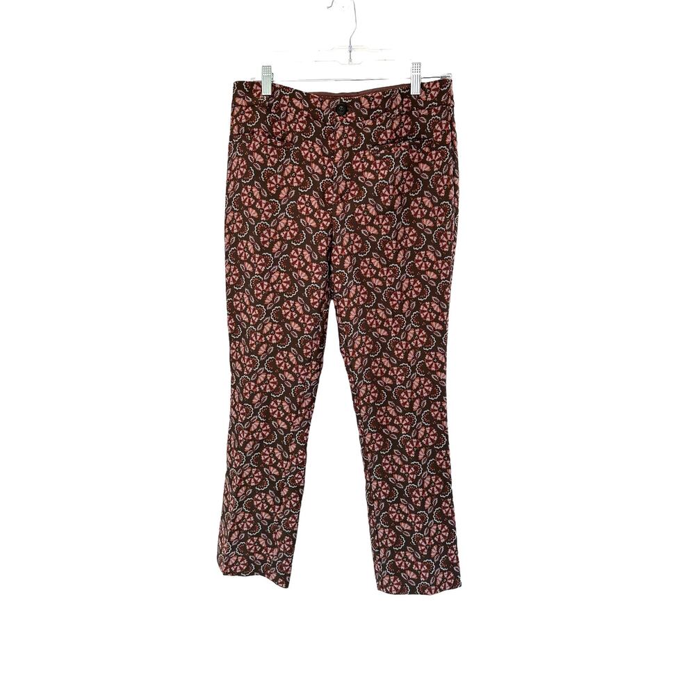 Anthropologie Brown Orange Floral The Essential Slim Crop Trouser Pants Size 6